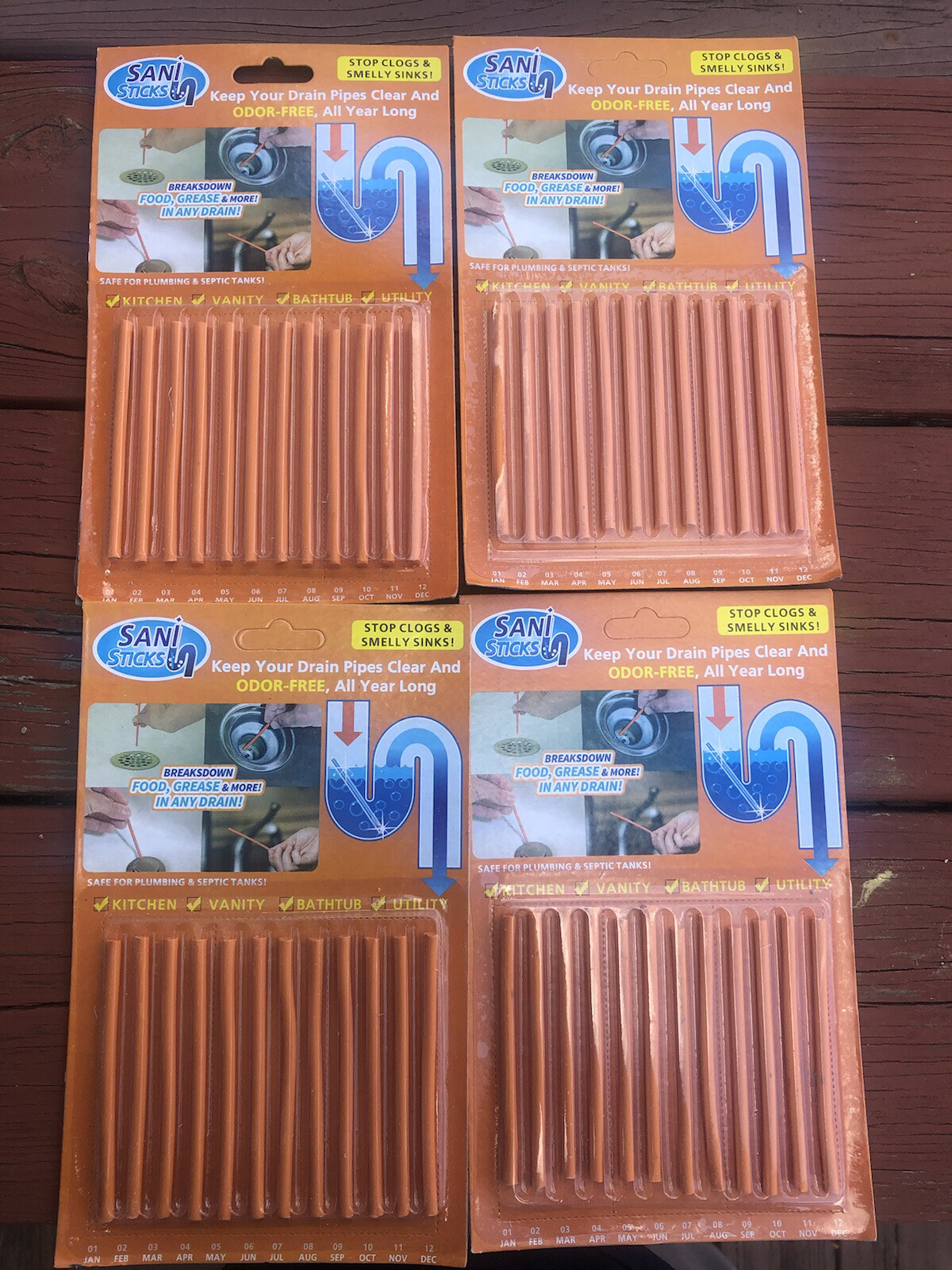 (Lot Of 4) Sani Sticks 48 Sticks New Cleans Sink Grain Bio Degradable 4 Scents