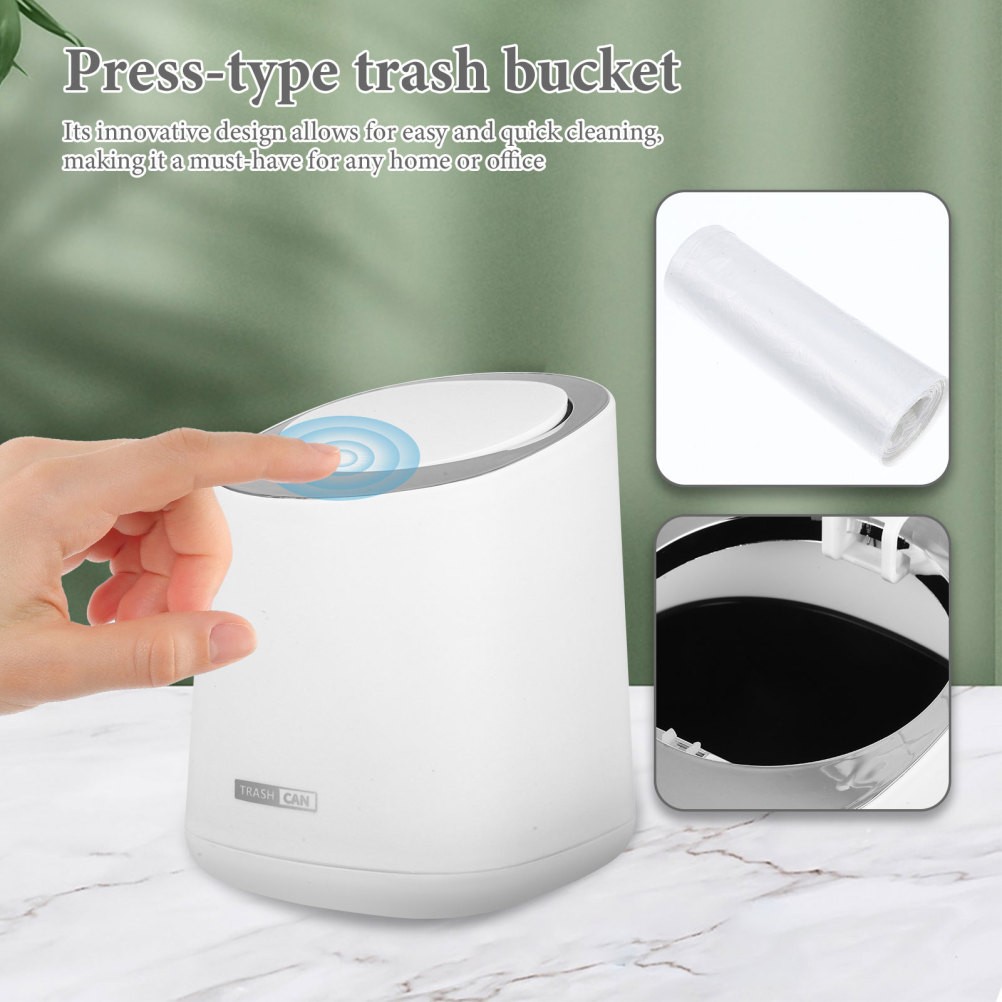 1 Set Reusable Small Desktop Garbage Bucket White ABS PP Press Lid