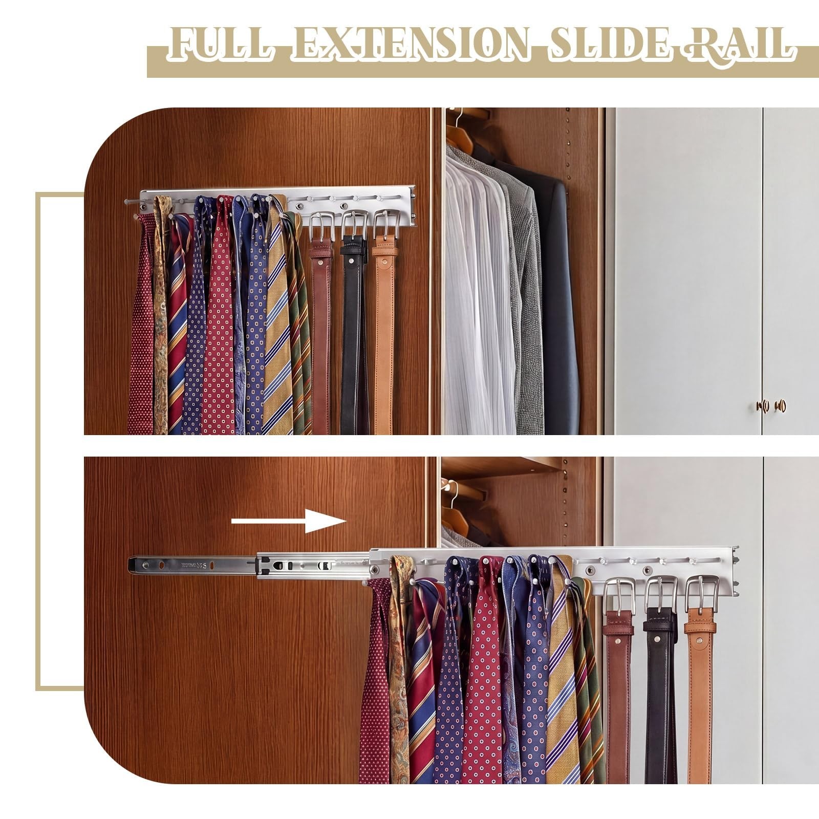 2 Pack 13.8” Sliding Tie Rack Hangers for Closet Storage – 25 Hooks Each, Easy