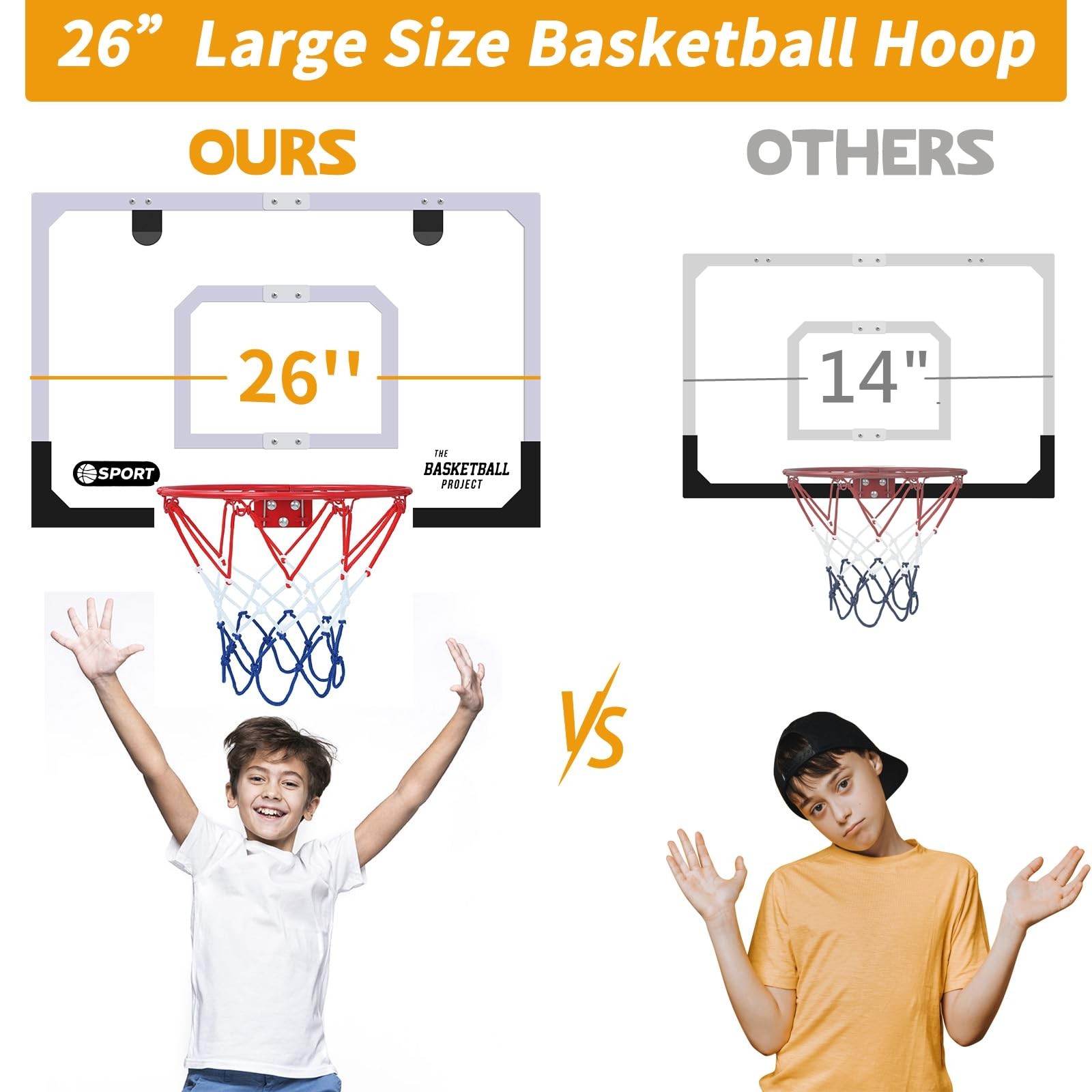Upgrade Basketball Hoop Set – Extra Large 26″ x 17″ Pro X-Large, White&Black