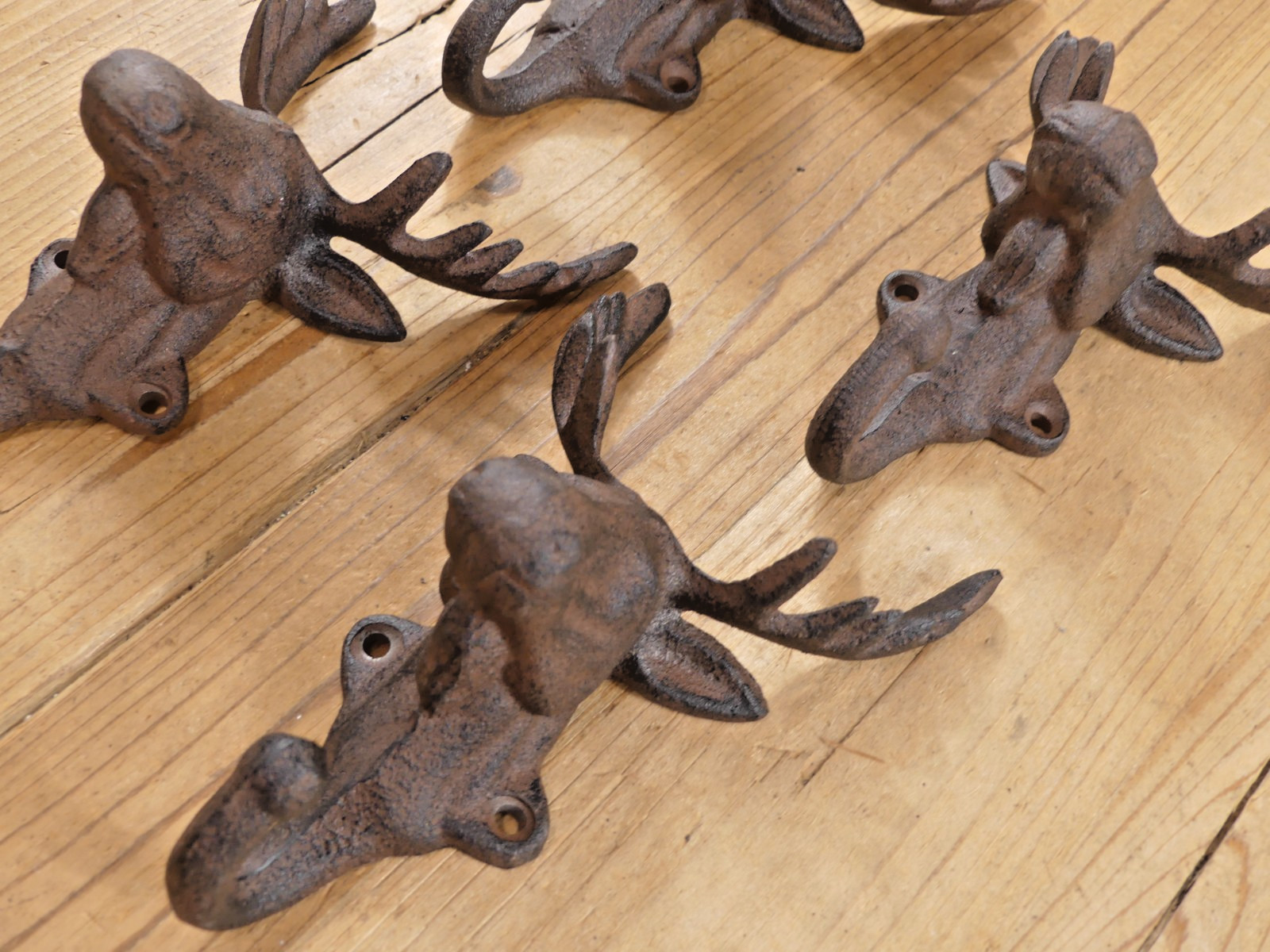 4 Rustic Elk Deer Moose Head Hooks Cast Iron Coat Hook Rack Restoration Hat