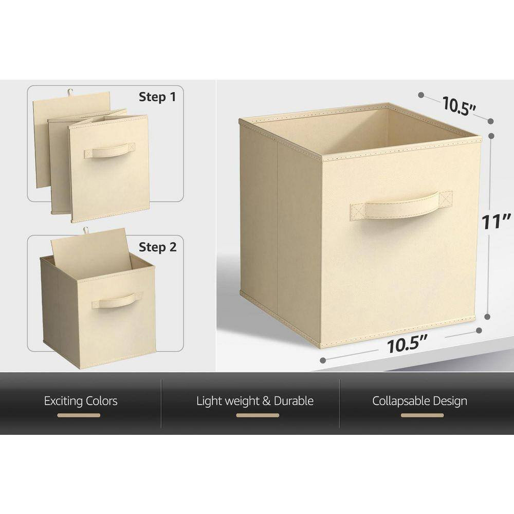 Foldable Storage Cubes with Handles Beige 10.5 In. X 11 In. Fabric Decorative Ba
