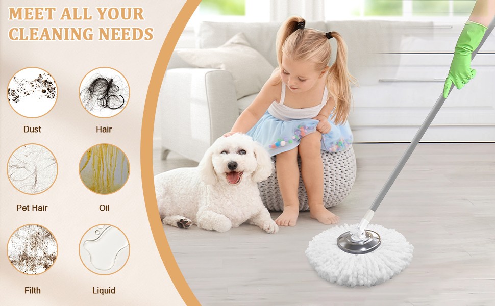 6 Pack Spin Mop Replacement Head for 360° Spin Mop System, Standard Size Round