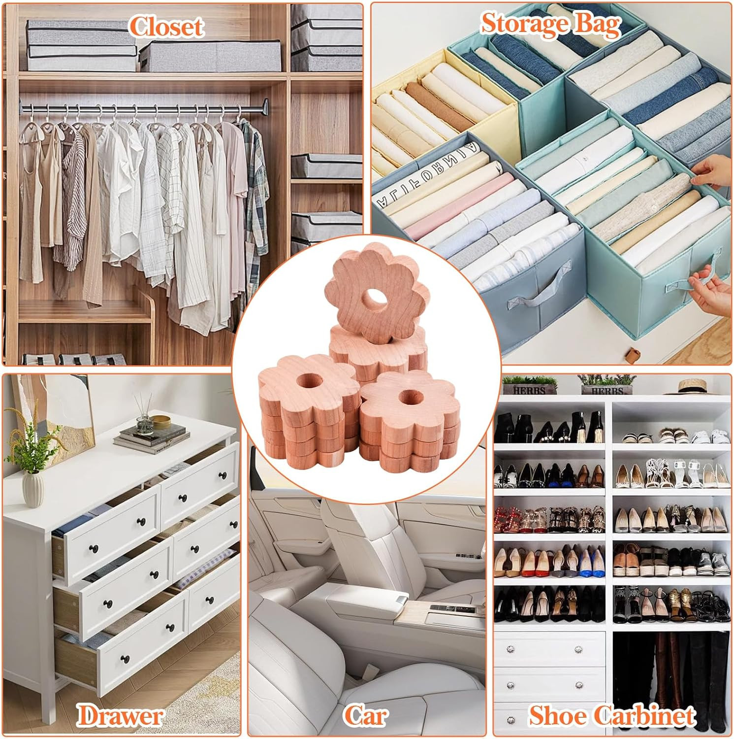 12 Pcs Cedar Blocks for Clothes Storage Flower Cedar Chips for Closets and Drawe