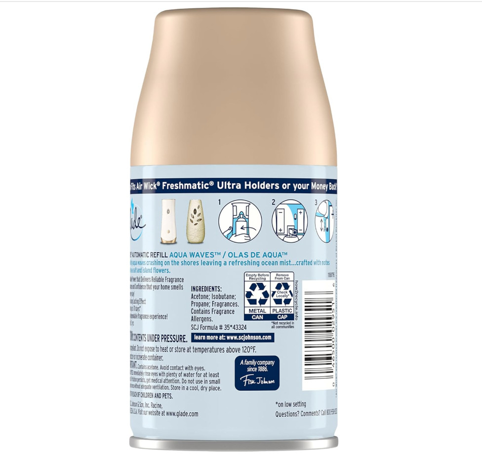 Glade Automatic Spray Refill and Holder Kit, Air Freshener Aqua Waves, 6.2 Oz, 2