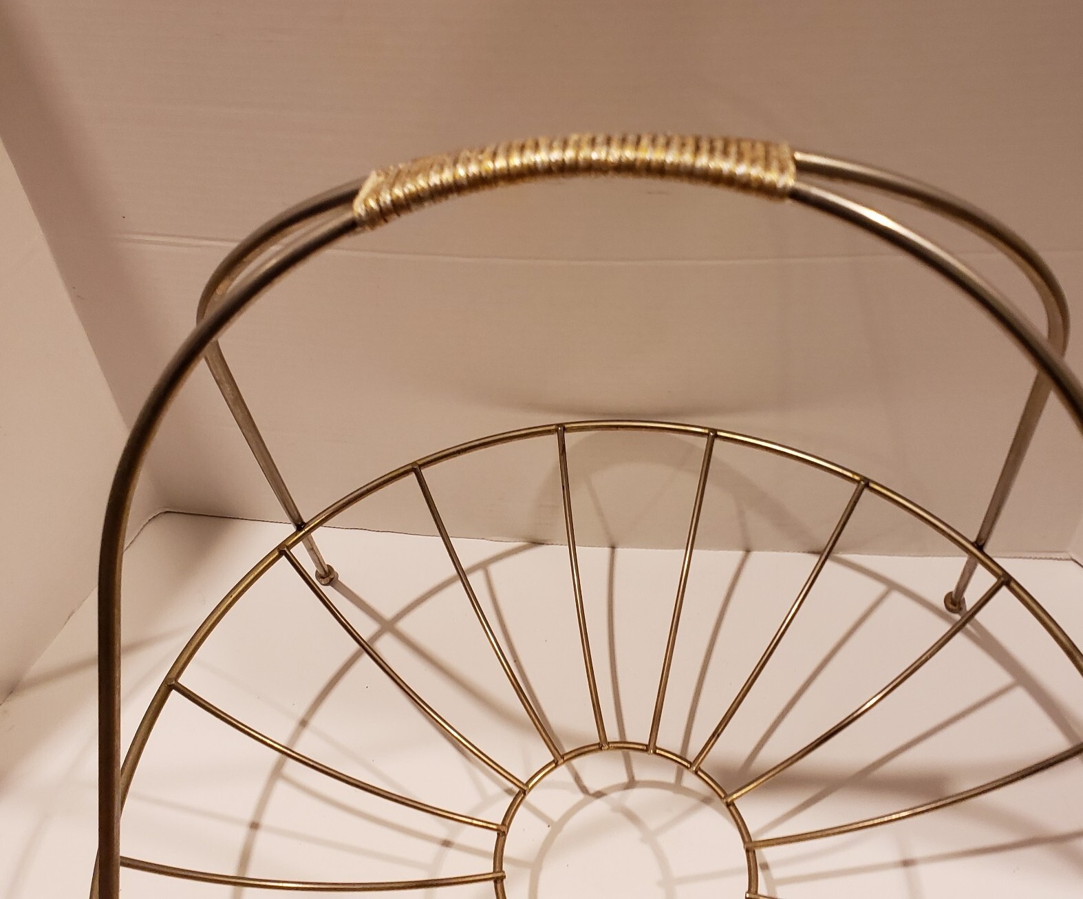 Magazine Rack Brass Atomic Art Round MCM Nouveau Deco Mid Century Rare Vintage