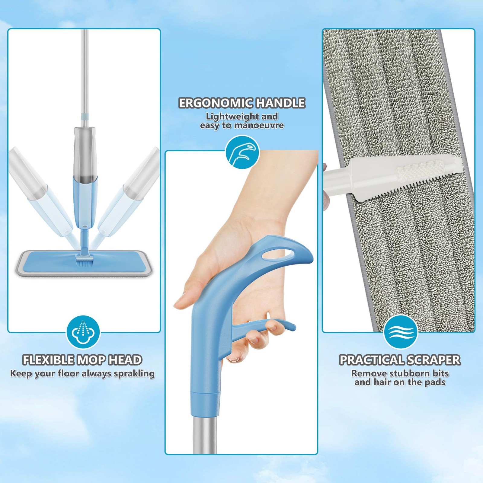 Mexerris Microfiber Spray Mop for Floor Cleaning Wet Dry Mop 360 Degree Spin Mic