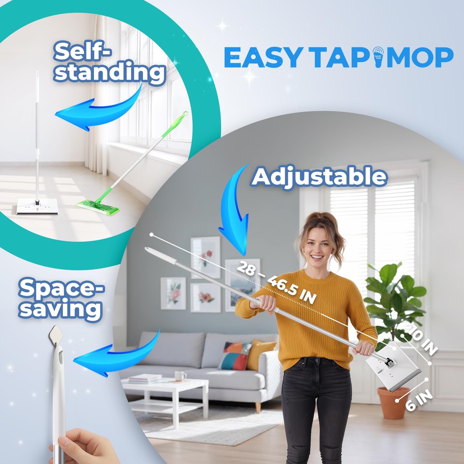 Hands-Free Flat Floor Mop & Sweeper – Foot-Tap Lock System Compatible with Mo…
