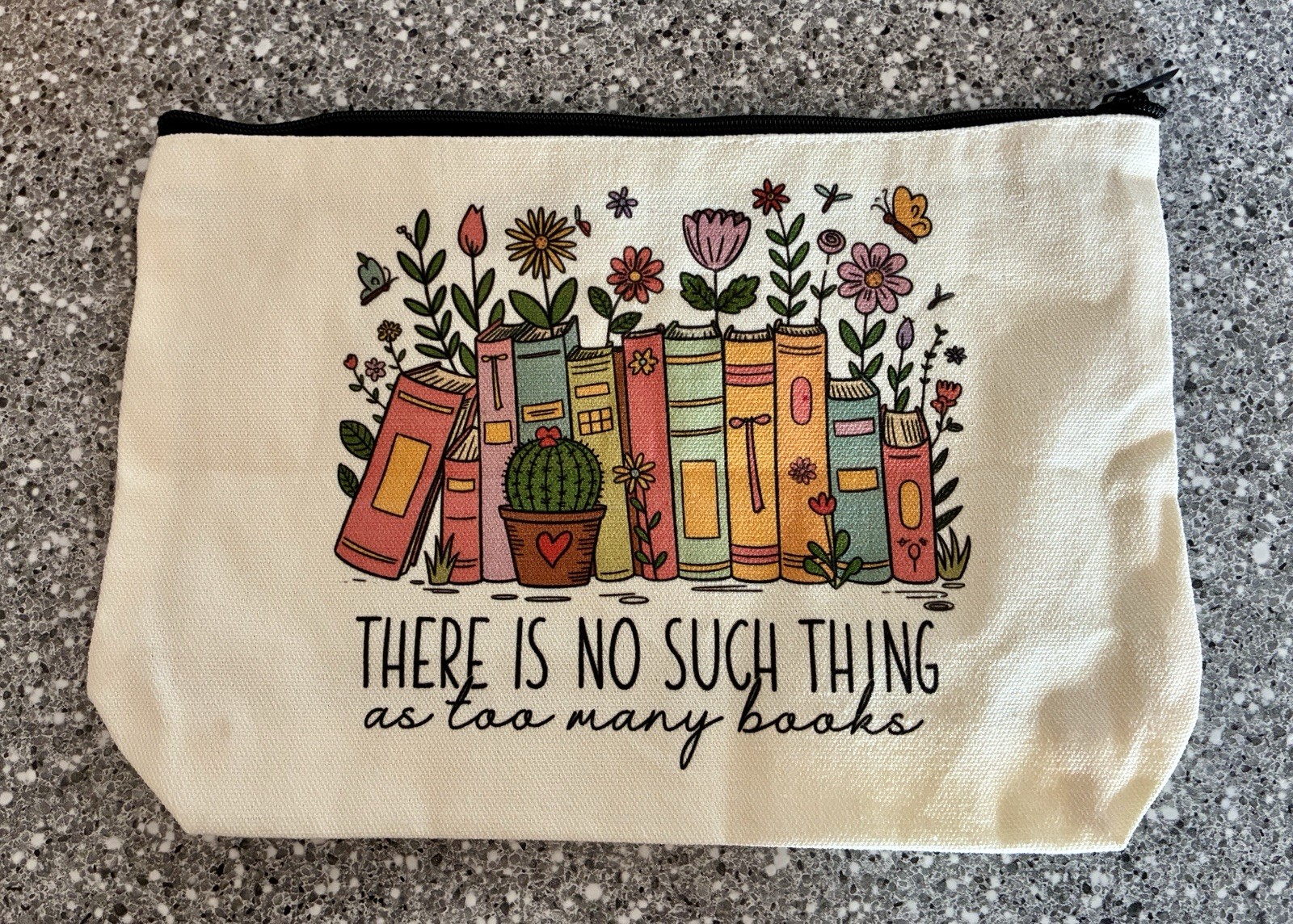 NWOT “There Is No Such Thing As Too Many Books” Book Tote Bag & Zippered Pouch