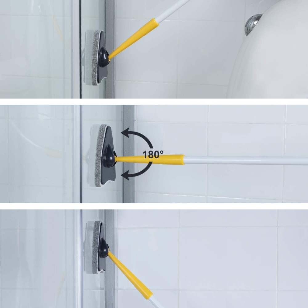 Tub Tile Scrubber Brush,2 in 1 Cleaning Brush Pole Stiff Bristles Scouring Pads