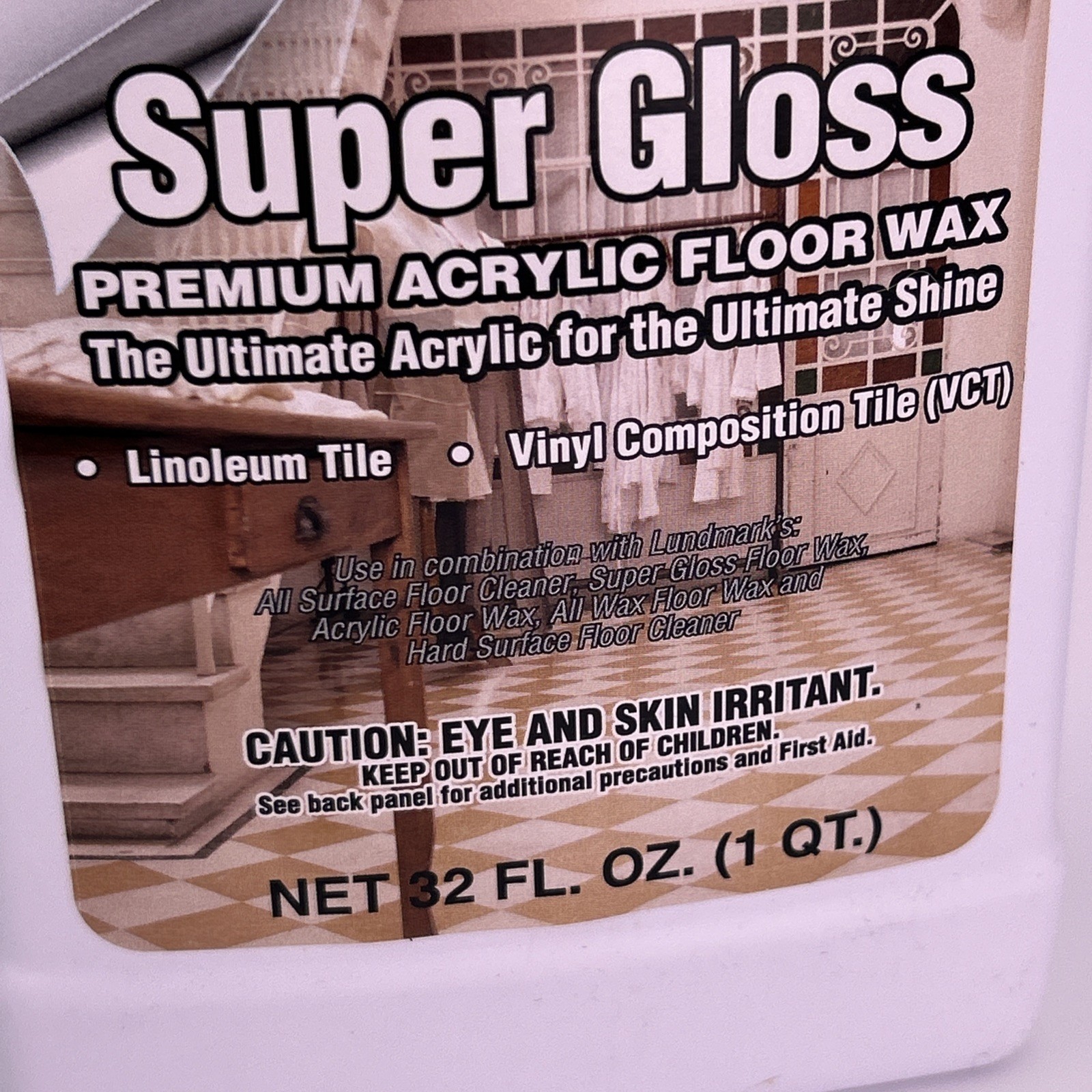 Lundmark Super Gloss Acrylic, Extra Heavy-Duty Hard Finish Floor Wax, 32-Ounce,