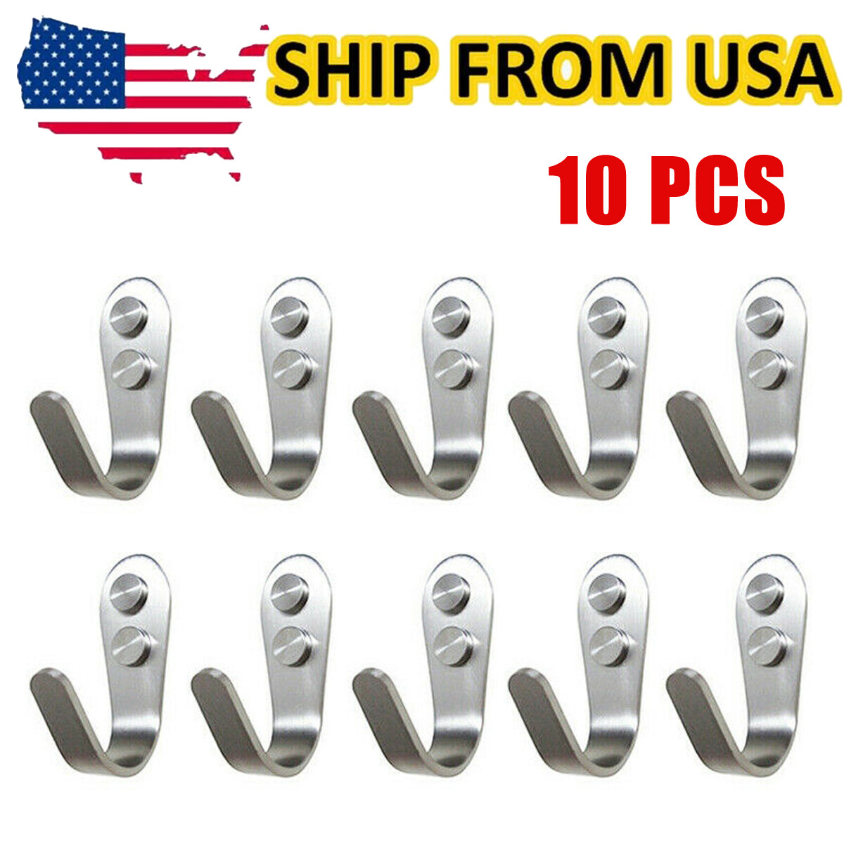 10Pcs Hanging Metal Single Wall Mounted Hooks Stainless Steel Robe Coat Hangers