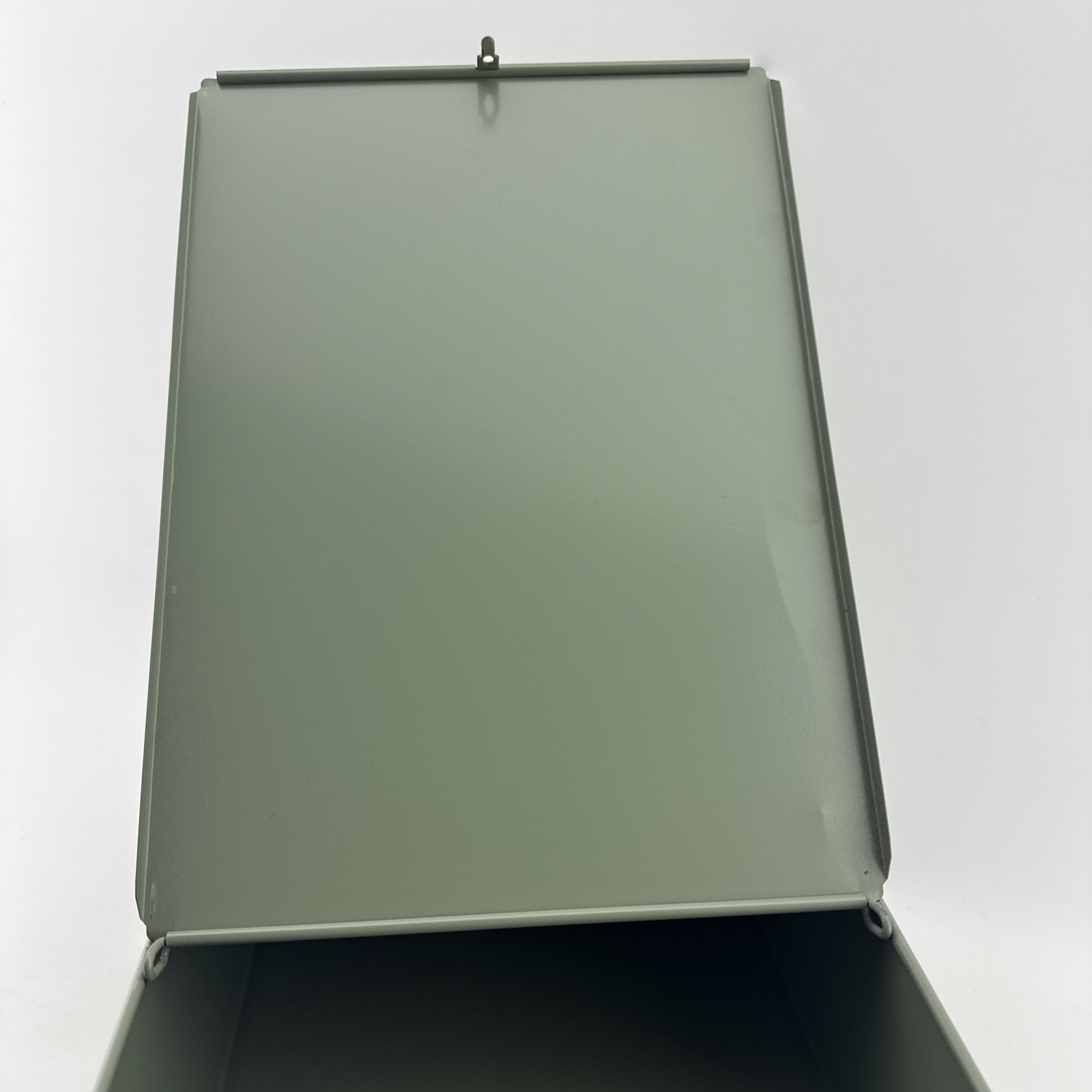 Vintage X-10 Light Green Metal Storage Box 21.5x10x5 Slide Lid