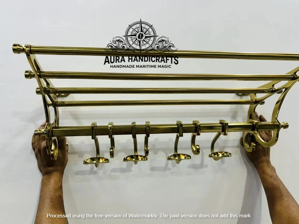 AURA Golden French rack Vintage Style Train Wall mounted Coat rack Halloween Gif
