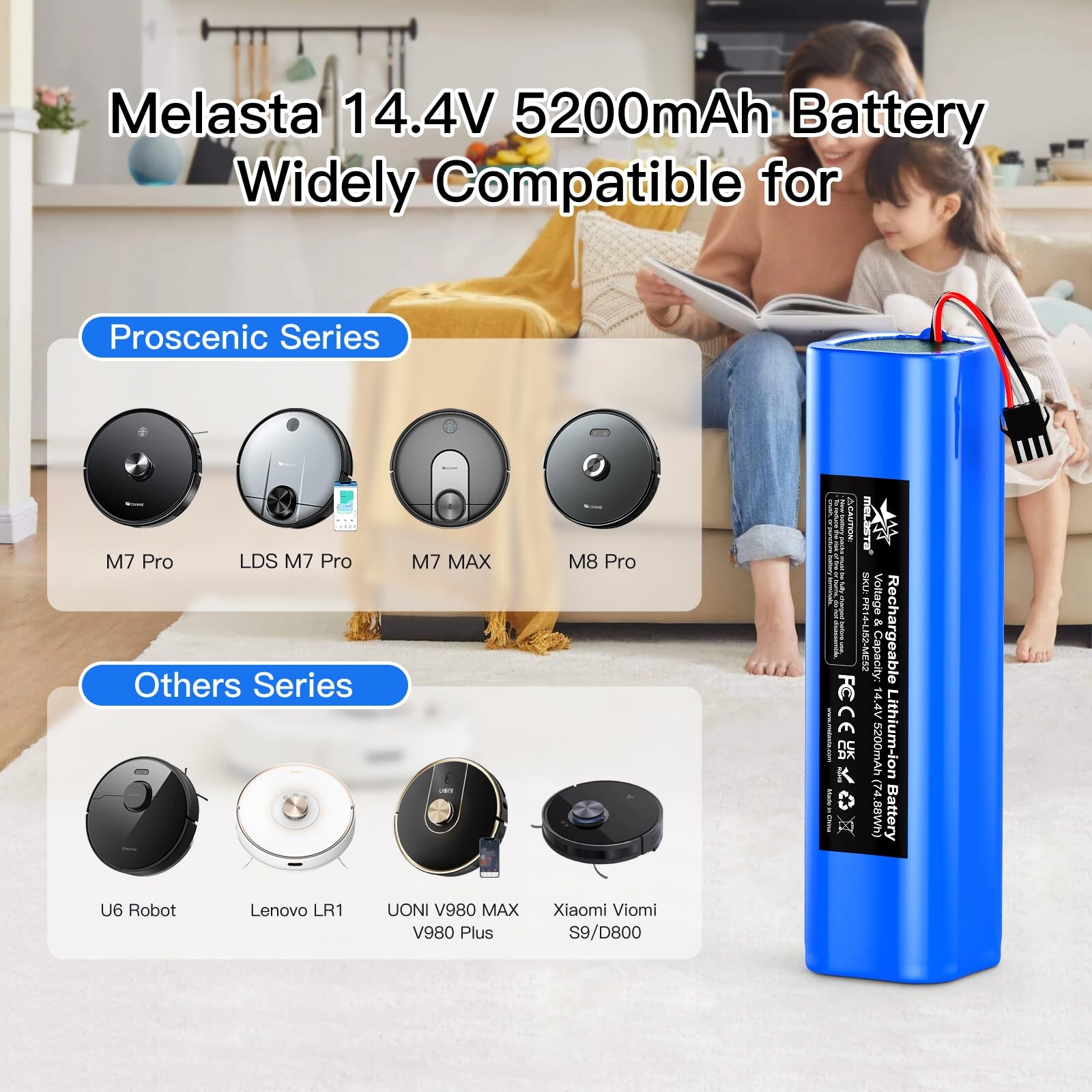5200mAh Replacement Battery for Proscenic M7 Pro M8 Pro M7 Max LDS M7 Pro, U6 Ro