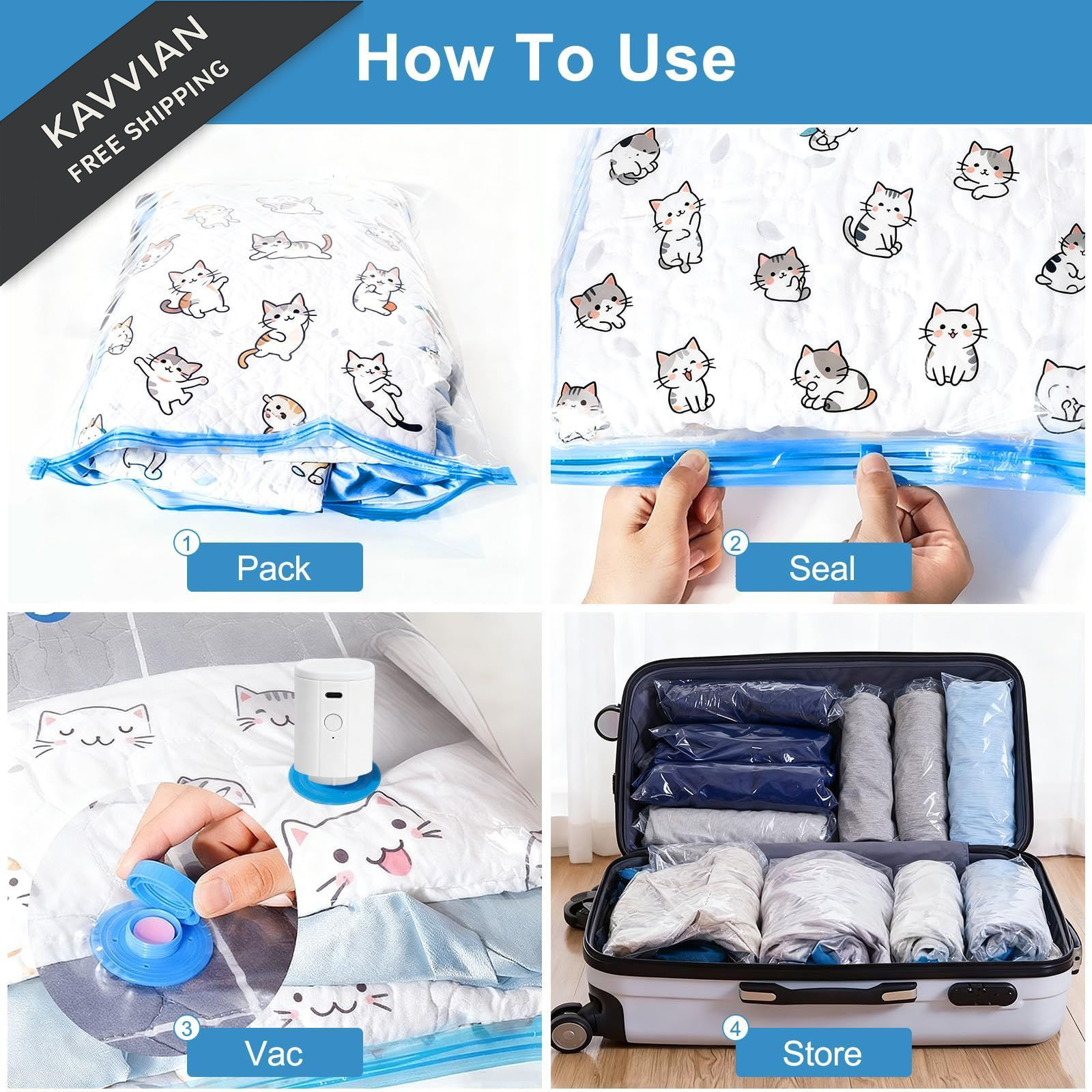 Owfeel 16 Pack Travel Vacuum Bags With Wireless Pump, Portable 16 PCS