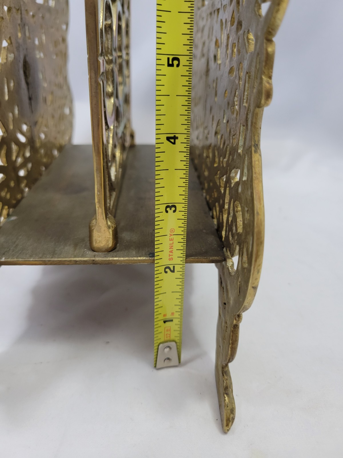 Ornate Vintage Filigree Solid Brass Magazine Book Mail Rack Holder Heavy