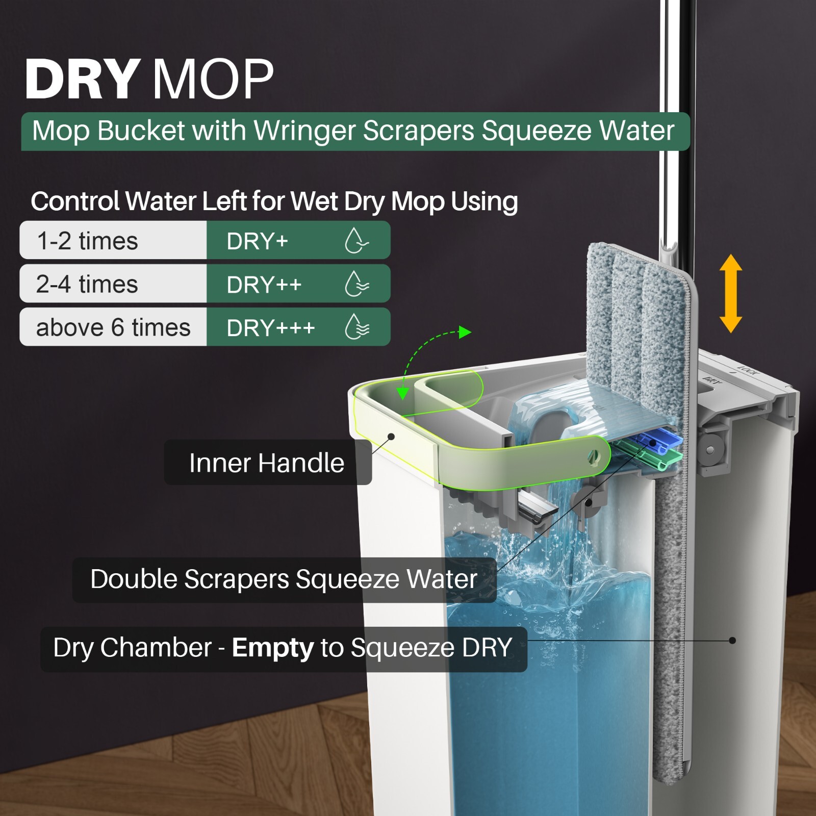 JOYMOOP Flat Mop and Bucket with Wringer Set for Home, Microber Floor Wall Mop