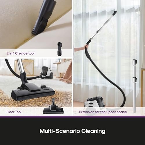 Bagless Canister Vacuum Cleaner 1100W HEPA Filter for Carpets Hard Floors Corded