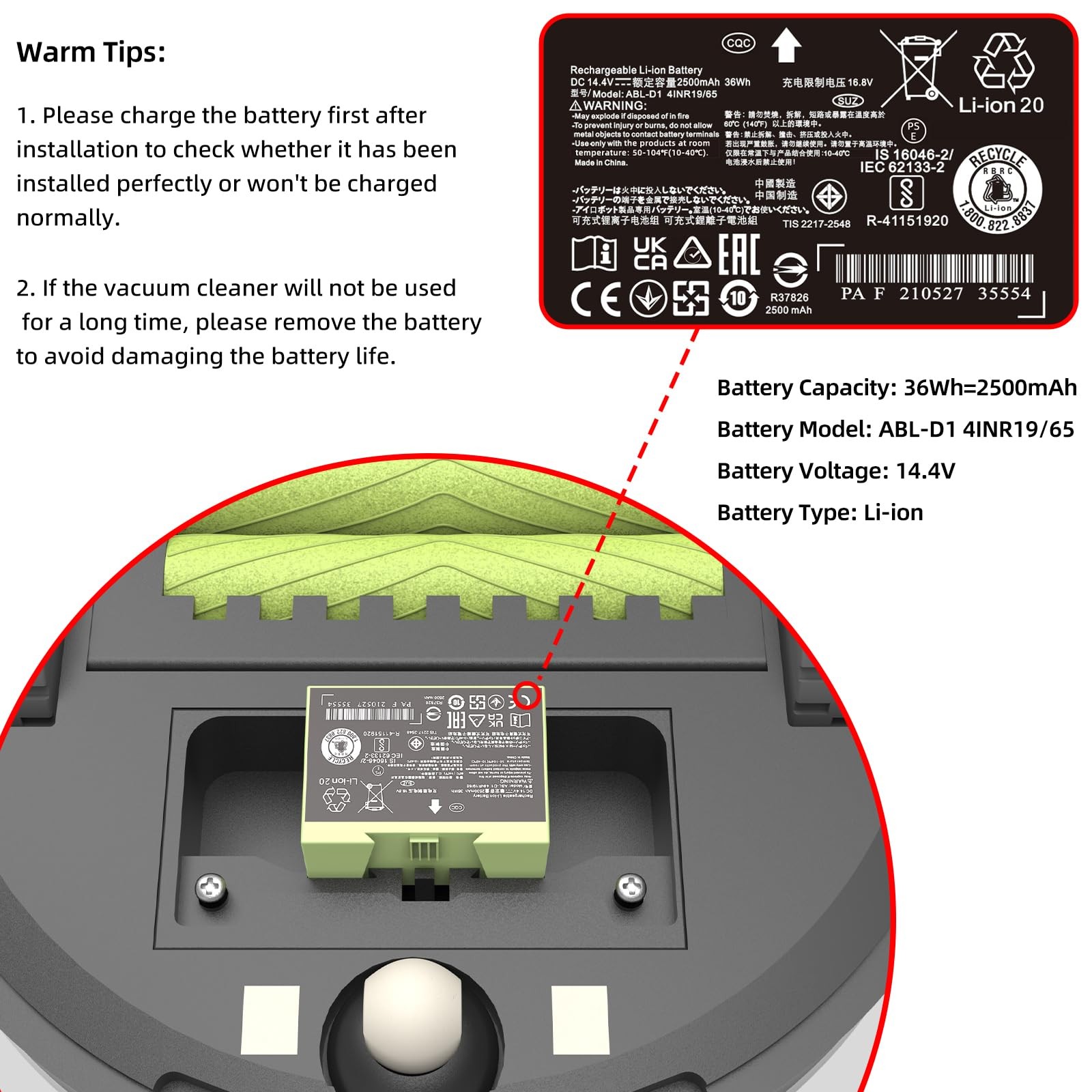 for iRobot Roomba e & i Series ABL-D1 Battery Replacement, Compatible with Ro…