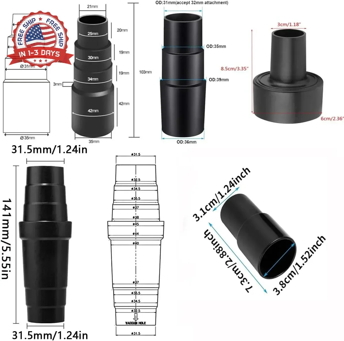 Universal Vacuum Hose Adapter Kit Reducer Attachment Set,Shop Vac Vacuum Hose Ad