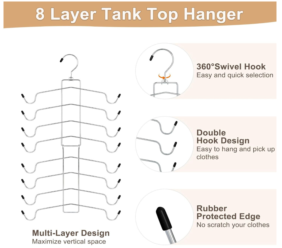 Tank Top Hanger Space Saving Bra Organizer Closet Storage 2 Pack