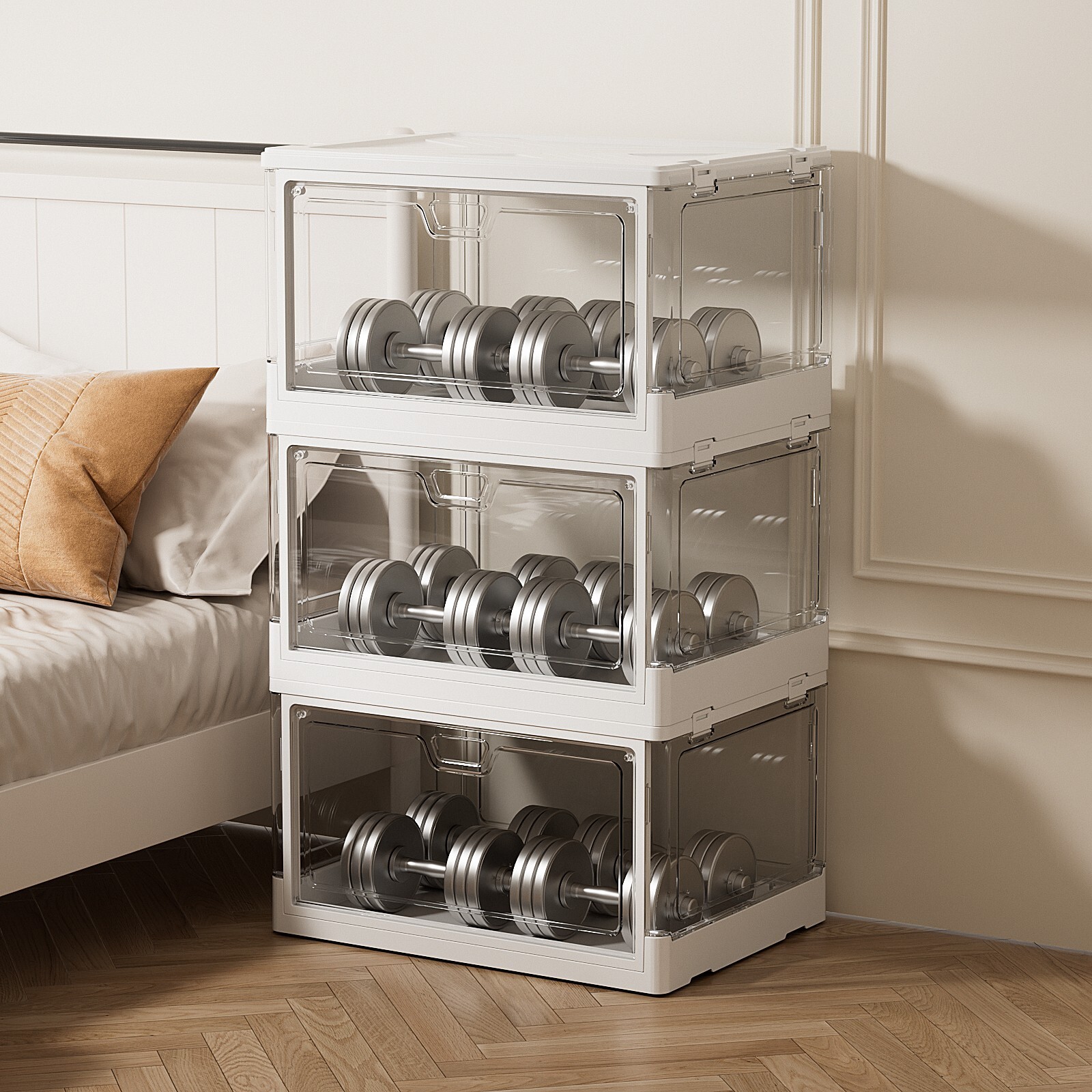 Stackable Clear Storage Bins with Lids ,70 Qt Plastic Collapsible Organizer