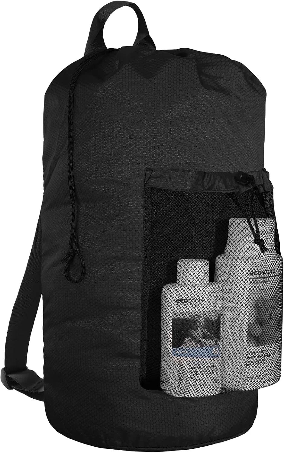 Large Laundry Bag Backpack Shoulder Straps Mesh Pocket Travel College Dorm Black
