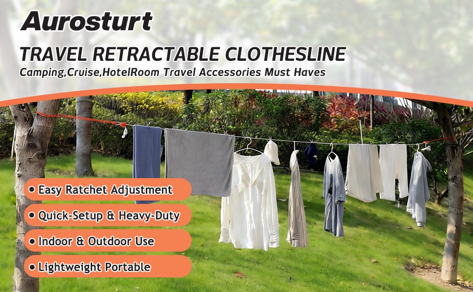 19FT Retractable Clothesline Outdoor with Ratchet Pulley | Portable Travel