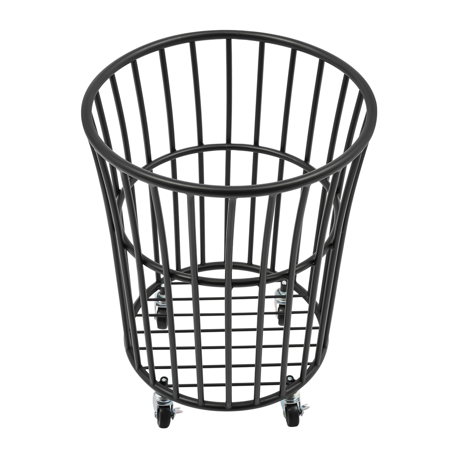 Black Metal Laundry Basket with 4 Wheels,36*40cm Round Barrel Laundry Basket