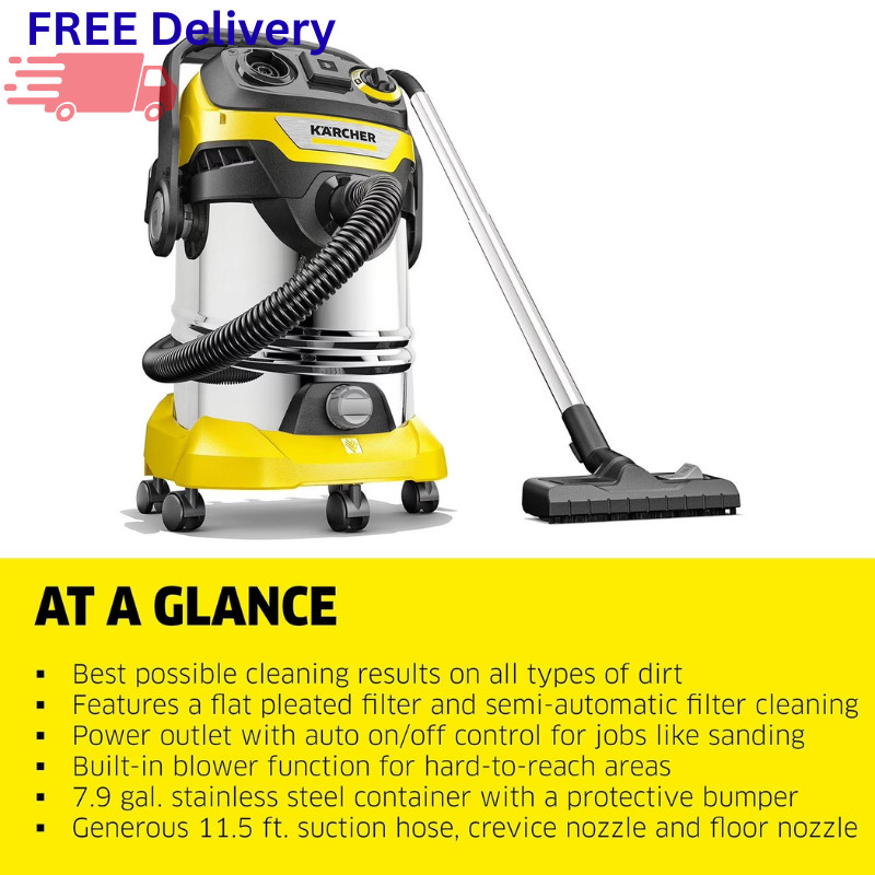 Karcher WD 6 P S 8 Gallon Wet Dry Vacuum Cleaner Blower 1300W Steel Tank New