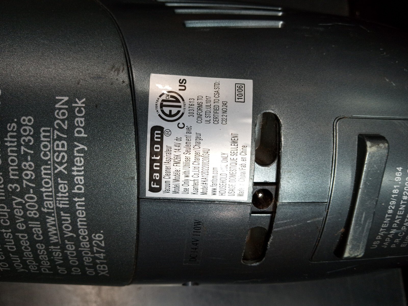 Fantom Handheld Vacuum Cleaner 14.4v Cordless TESTED WORKS Wall Mounted Charger