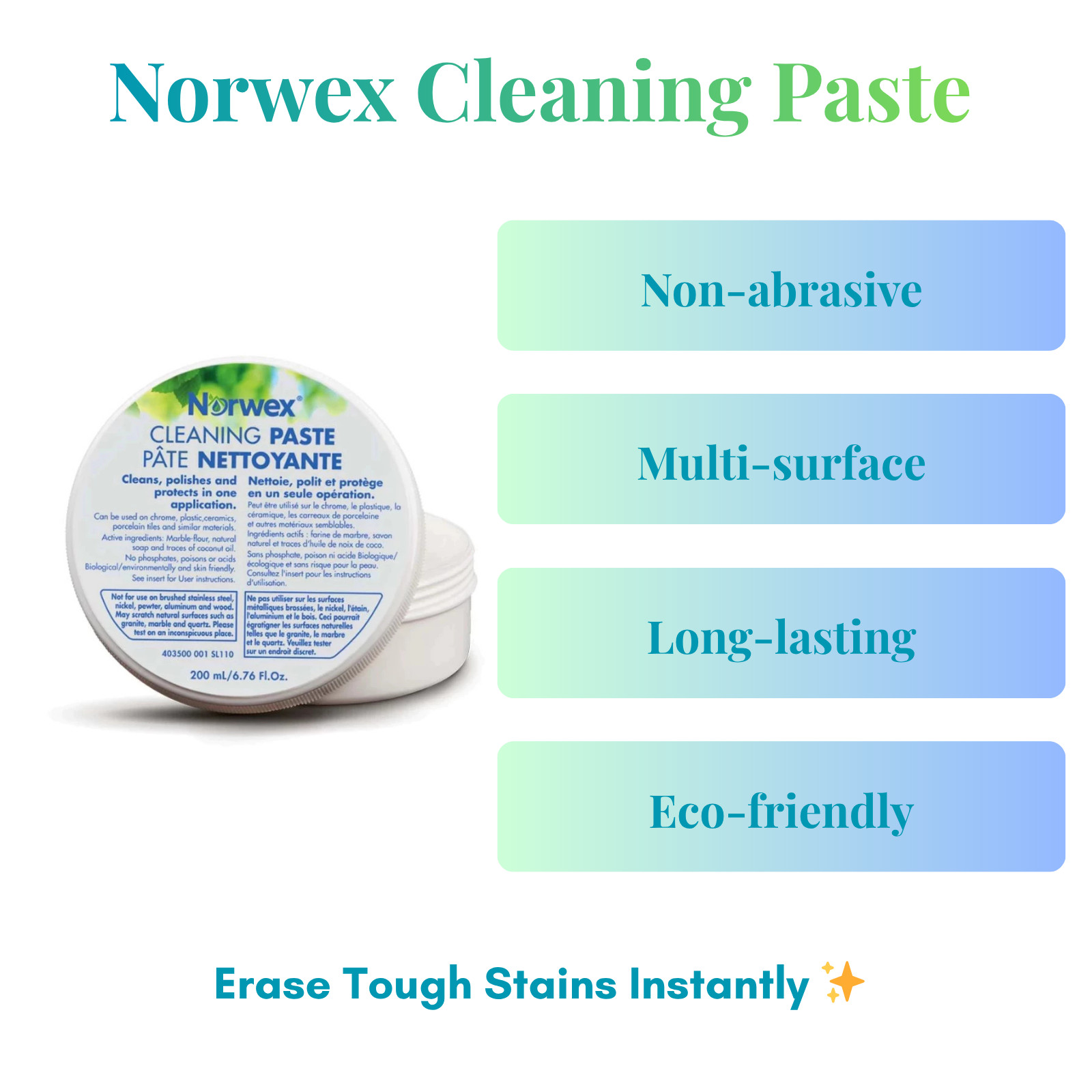 New Norwex Cleaning Paste 74ml 2.50 Fl.Oz Stain Removal, Cleans Dirt & Polish