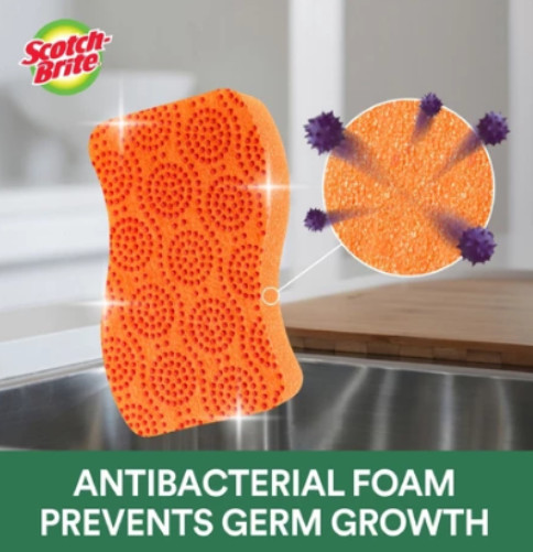 Scotch Brite Scrub Dots Non Scratch 3M ~ 6pcs Scrub Sponge NEW & Sealed MALAYSIA