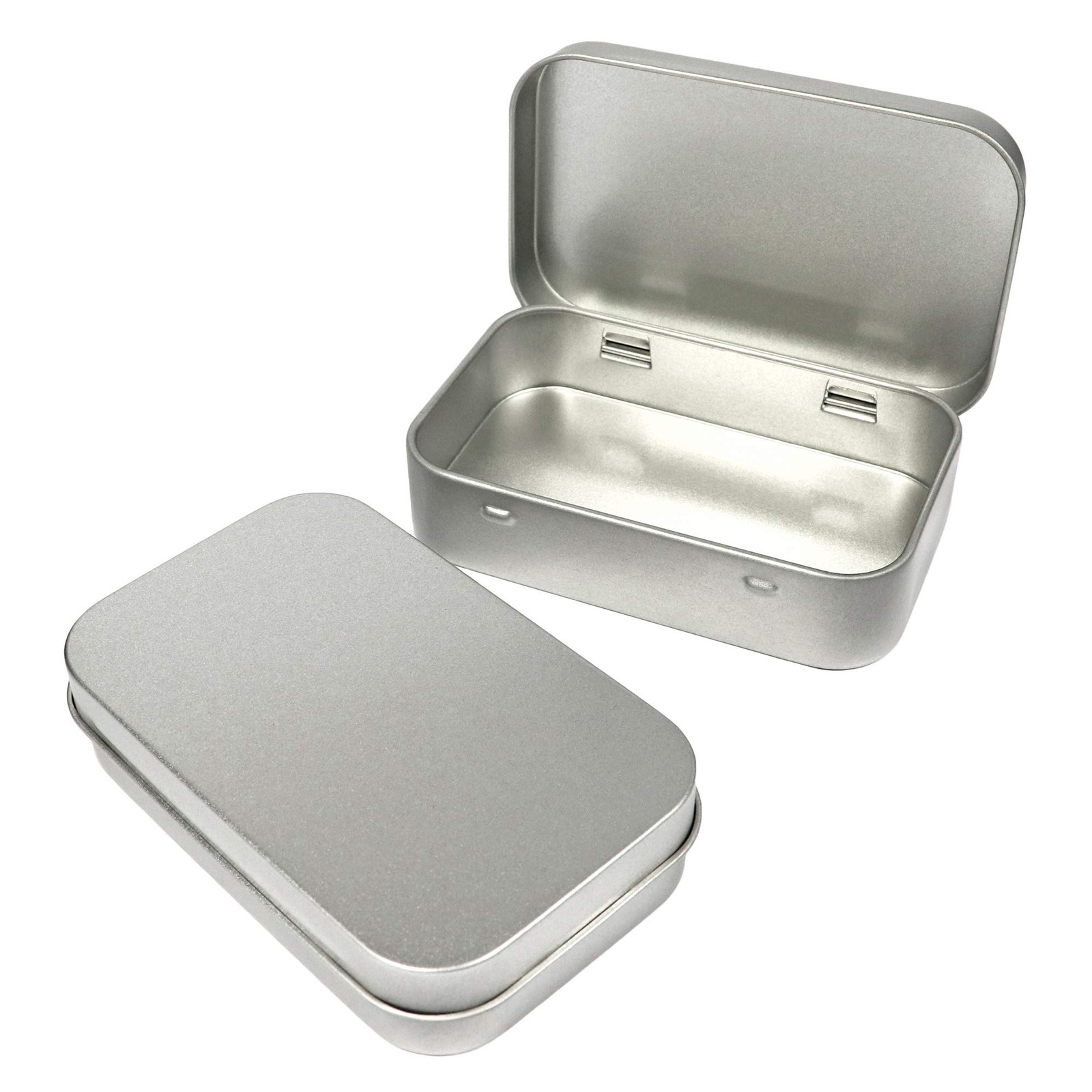 Silver Metal Rectangular Empty Hinged Tin Box 3.75×2.45×0.8 Inch 10 PCS