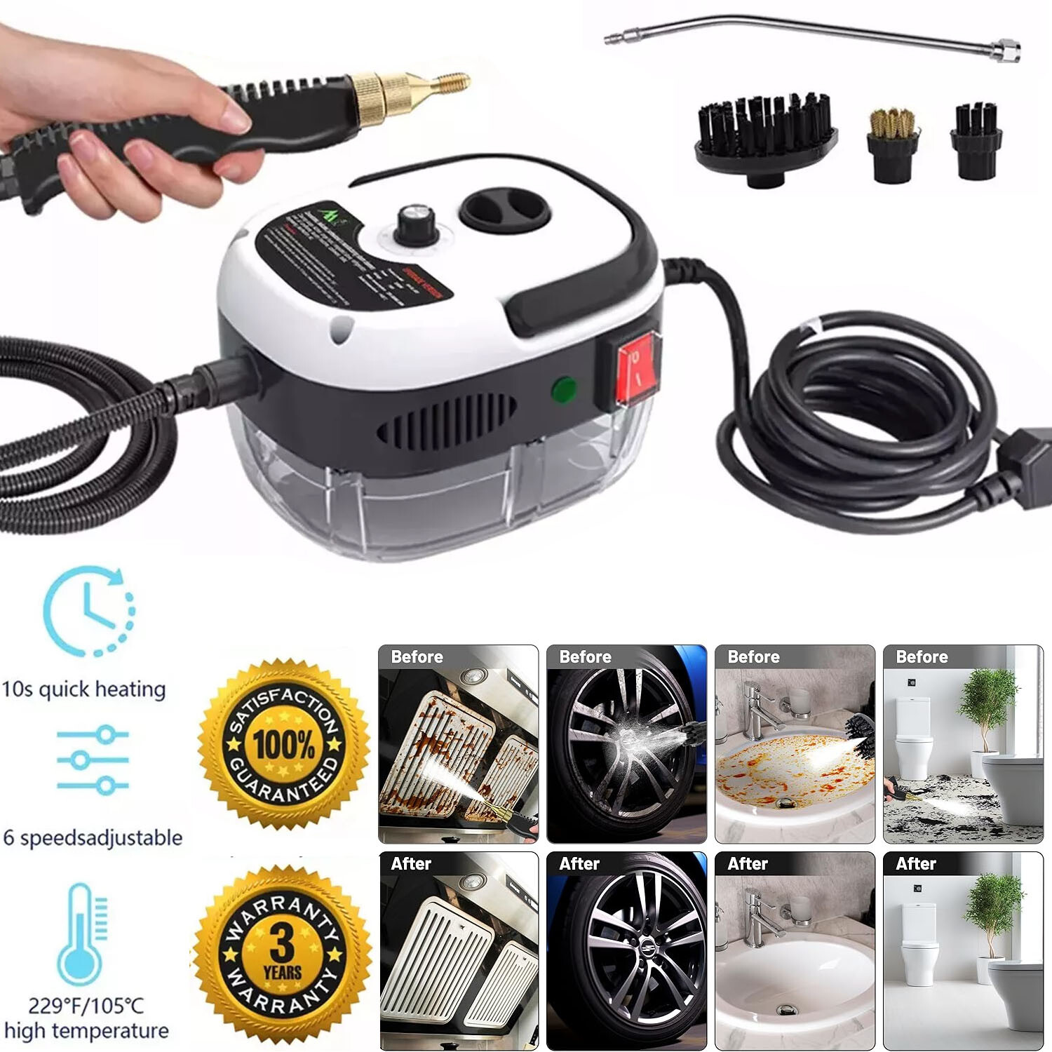 Handheld Car Detailing Cleaning Machine High Temp Steam Cleaner Household 2500W