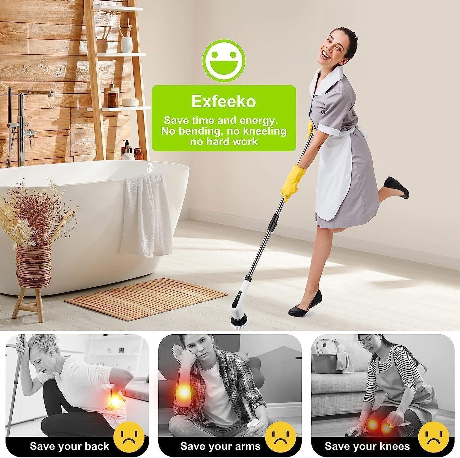7 Heads Electric Spin Scrubber Cordless Bathtub Power Scrubber Rechargeable US