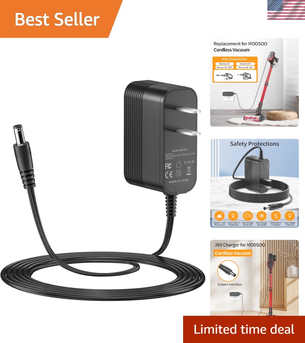 Moosoo Cordless Vacuum Charger Compatible with X6, K17, XL618A – 110V Input