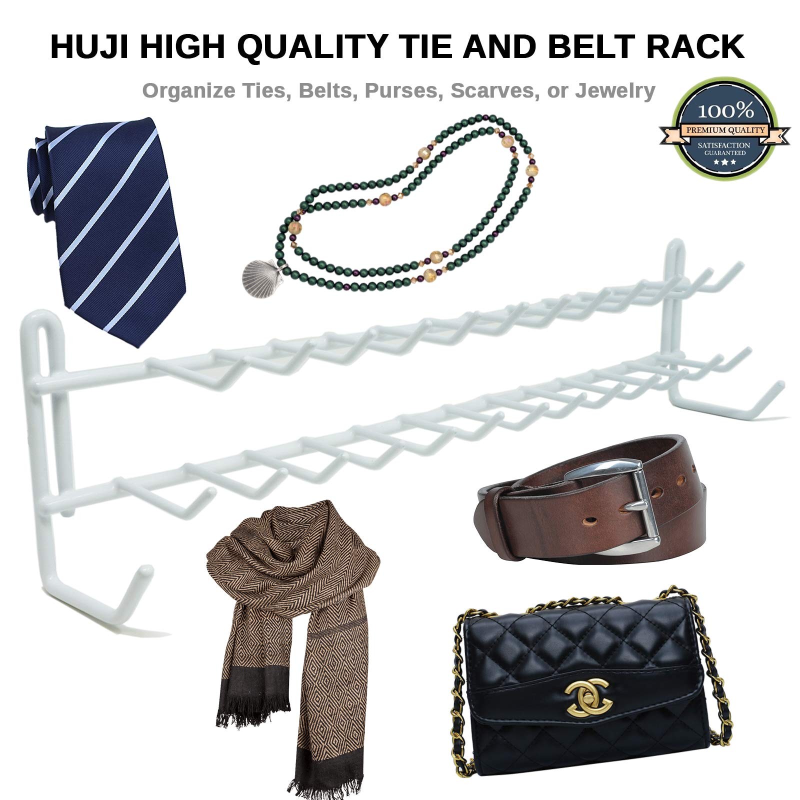 Wall Mount Tie and Belt Rack Organizer, White (2 Pack)