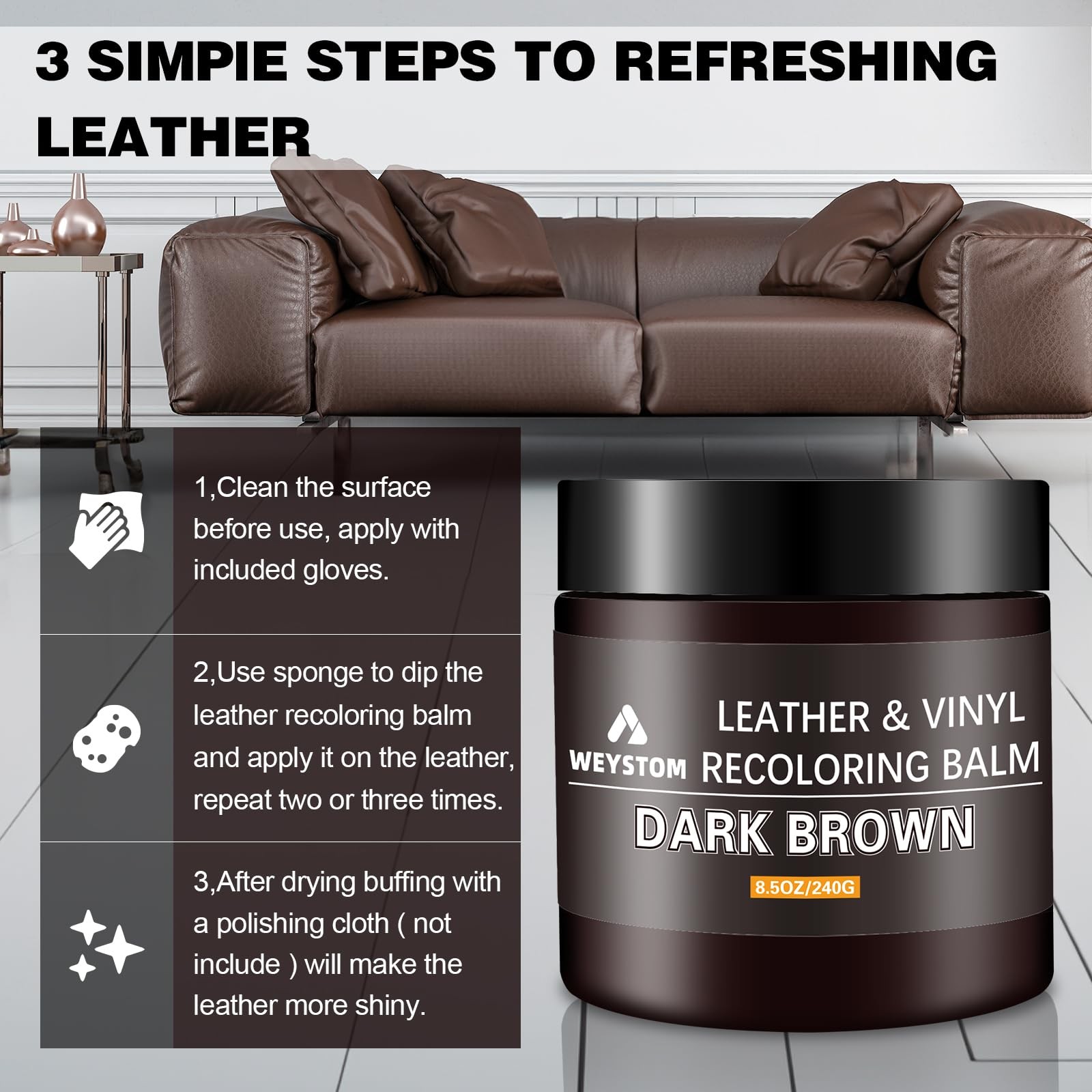 Leather Recoloring Balm 8.5oz Dark Brown Repair Kit for Furniture – Restore