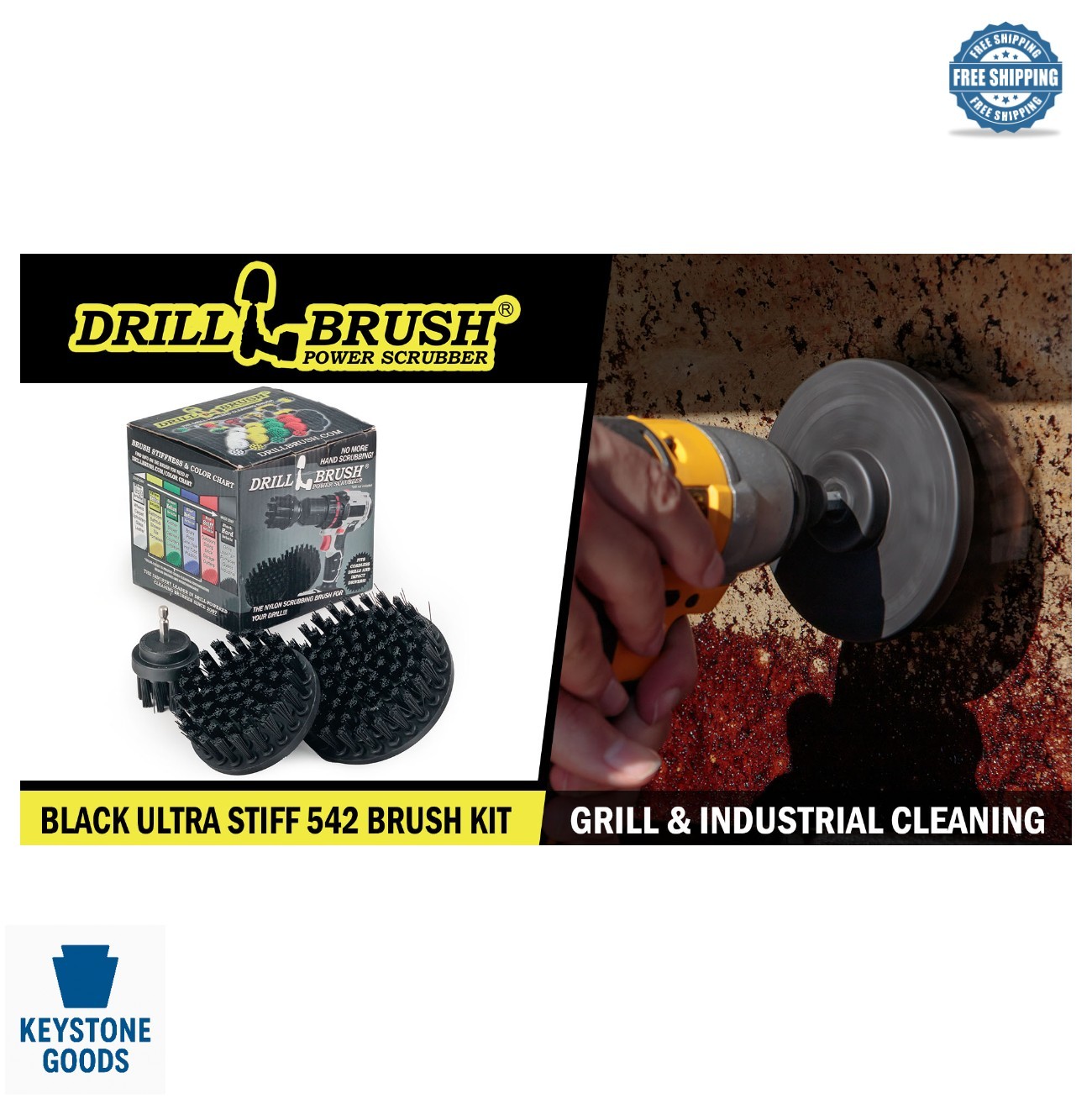 Drill Powered Cleaning Brush Set 3 Piece Ultra Stiff Nylon Bristle Grill