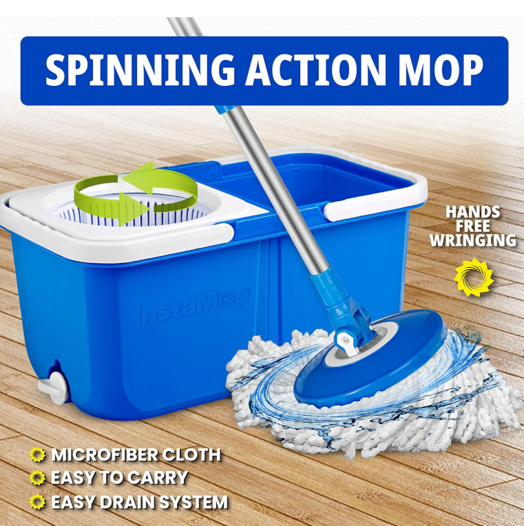 InstaMop Spin Mop, Mop and Bucket with Wringer Set – Free Shipping