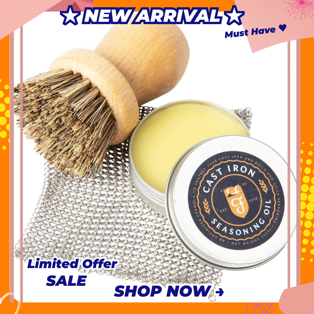 Cast Iron Cleaning Kit with Scrubber Brush and Seasoning Oil