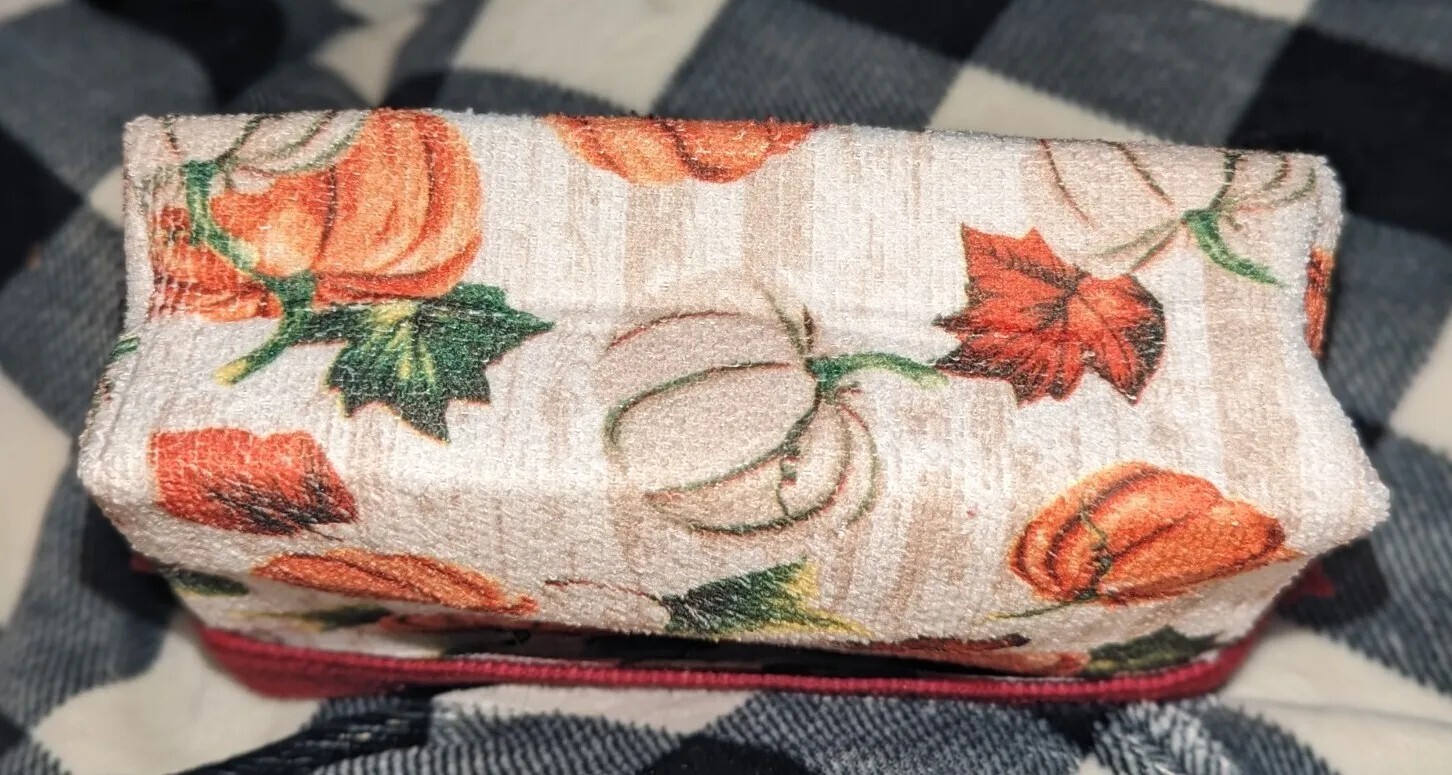 Fall Pumpkins & Leaves Homemade Fabric Storage Basket Microfiber Kitchen Bin