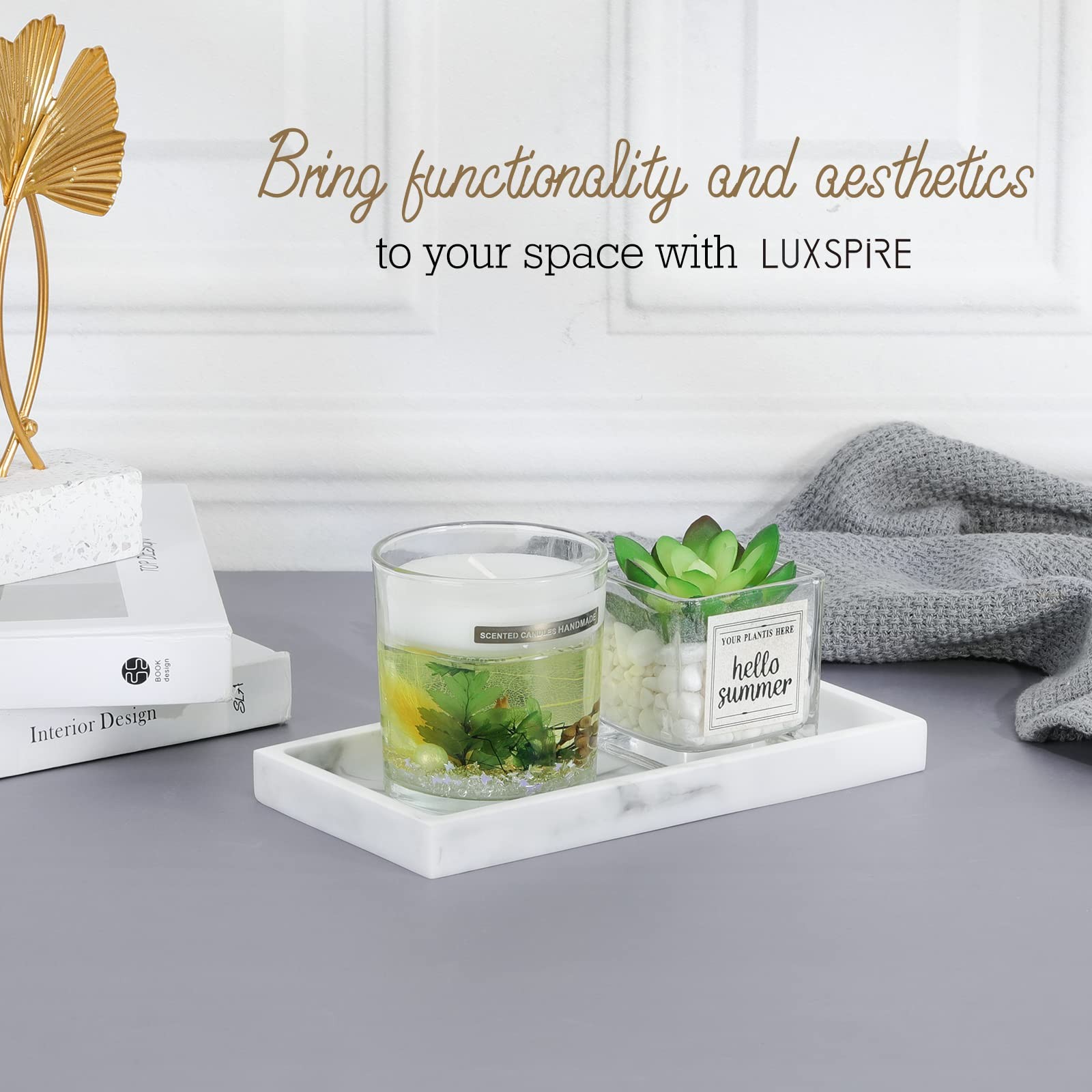 Luxspire Bathroom Vanity Tray, 8 x 4 inch 7.9″ x 3.9″ x 0.7″, Marble White