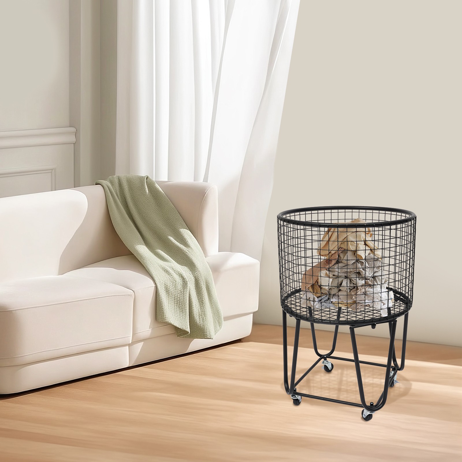 Modern Metal Laundry Basket Clothes Hamper Bathroom Bedroom Rolling Storage Cart