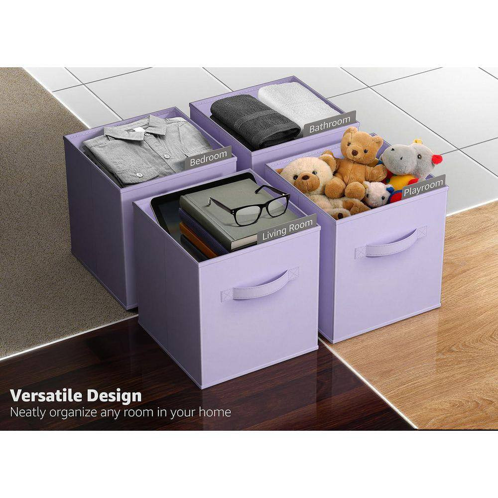 Foldable Storage Cubes W/ Handle Purple 10.5 in X 11 in Fabric Decorative Basket