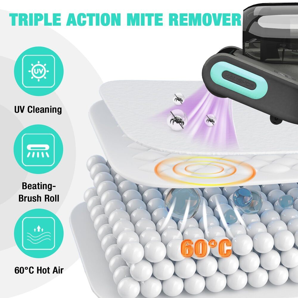 HAUSHOF 400W Mattress Vacuum Cleaner 15Kpa 275nm UV-C Light 140°F Heat Dual Cups