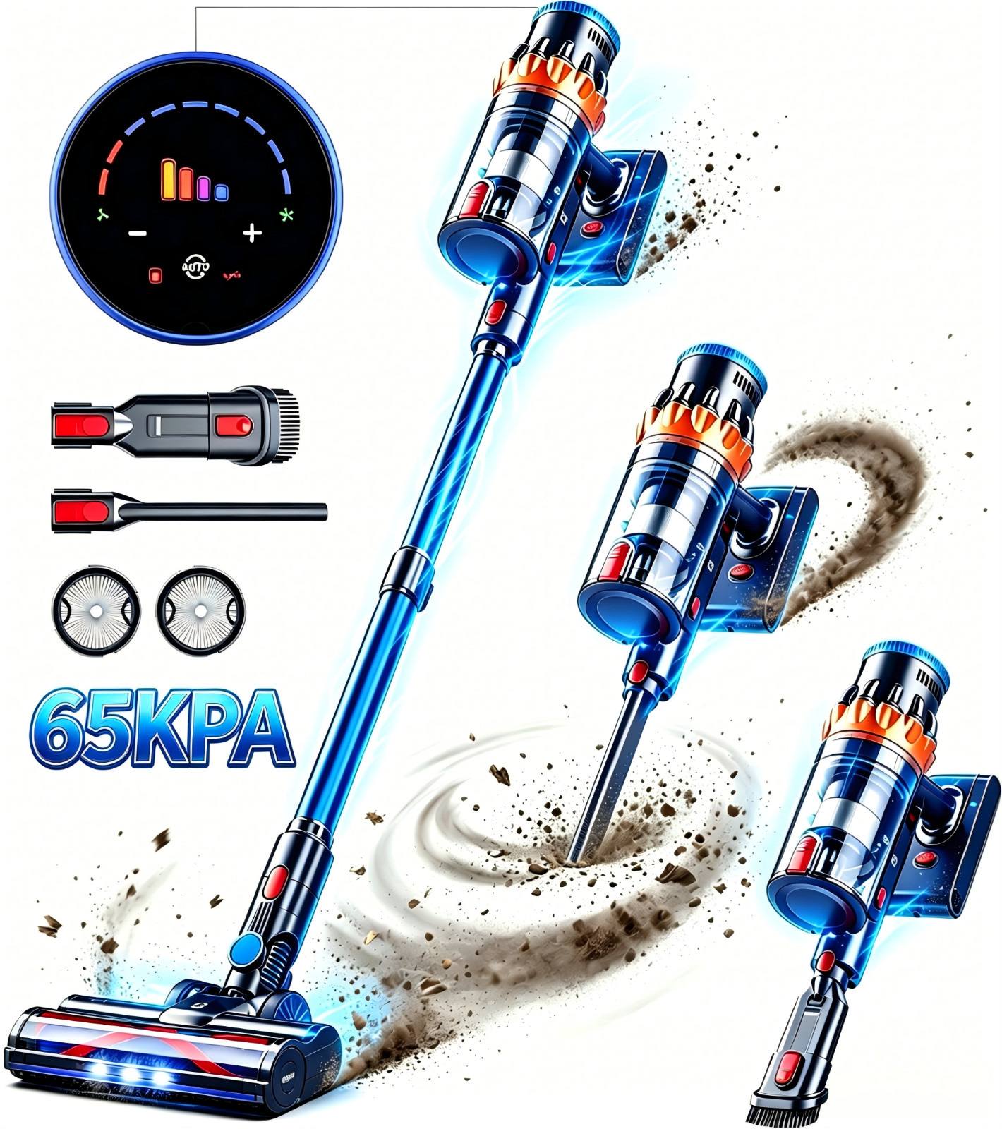 Cordless Vacuum Cleaner 65KPa 75min Stick for Pet Hair Hardwood Floor Lightweigt