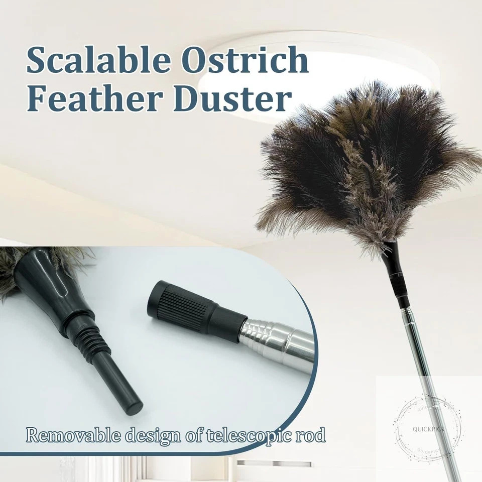 Extendable Feather Duster 47 inches Fluffy Long Handle Reusable Feather Duster